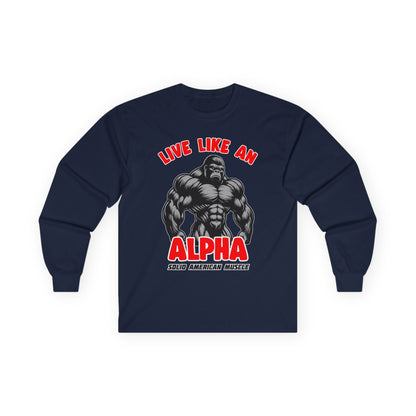 Solid American Muscle - Live Like An Alpha - Silverback Gorilla Long Sleeve T-Shirt