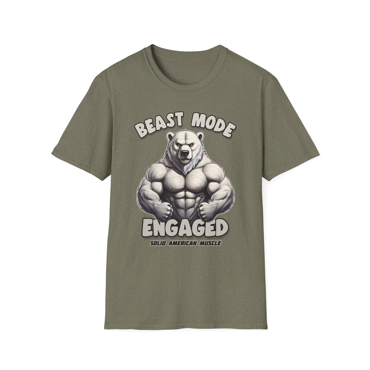 Solid American Muscle - Beast Mode Engaged - Muscular Polar Bear Gym T-Shirt
