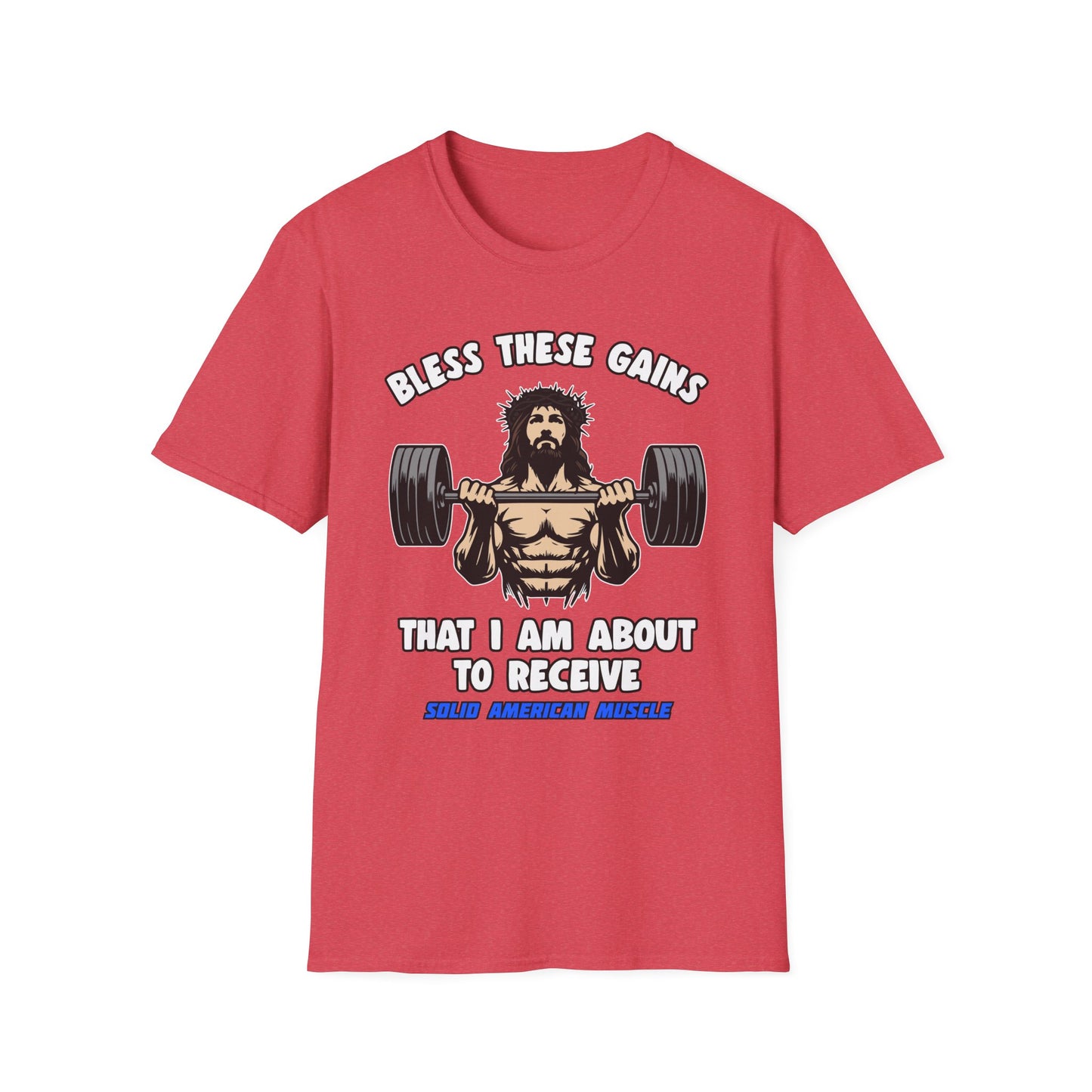 Solid American Muscle - Bless These Gains - Jesus T-Shirt