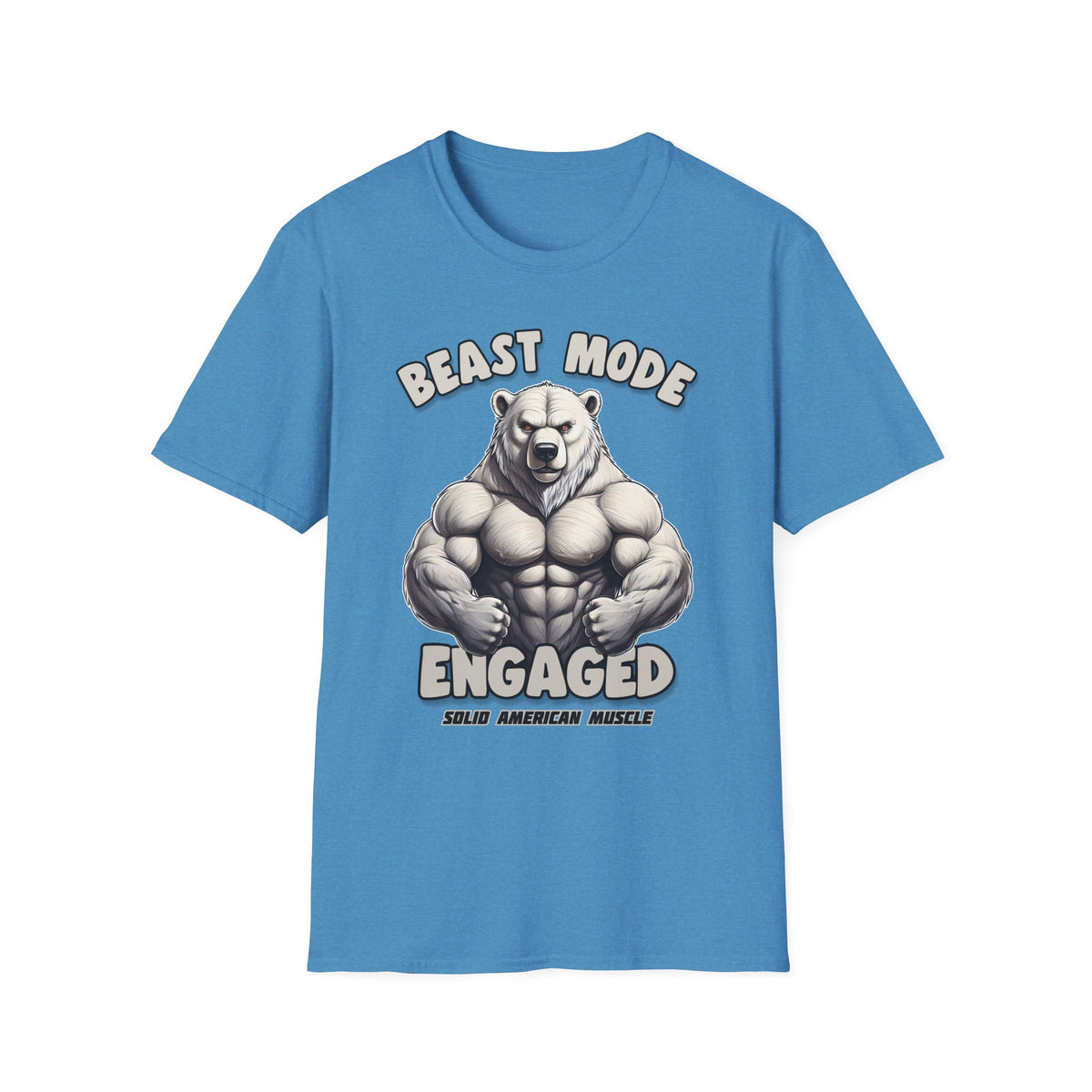 Solid American Muscle - Beast Mode Engaged - Muscular Polar Bear Gym T-Shirt