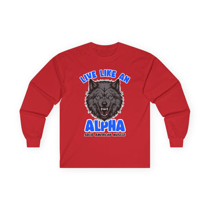 Solid American Muscle - Live Like an Alpha - Gray Wolf Long Sleeve T-Shirt