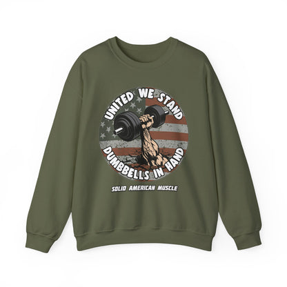 Solid American Muscle - United We Stand Dumbbells in Hand - USA Flag Sweatshirt