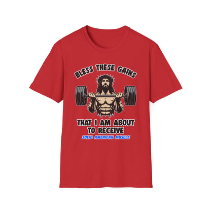 Solid American Muscle - Bless These Gains - Jesus T-Shirt