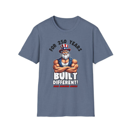 Solid American Muscle - For 250 Years Built Different! - Patriotic July 4th Uncle Sam T-Shirt