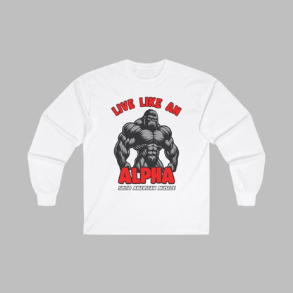 Solid American Muscle - Live Like An Alpha - Silverback Gorilla Long Sleeve T-Shirt