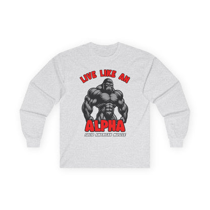 Solid American Muscle - Live Like An Alpha - Silverback Gorilla Long Sleeve T-Shirt