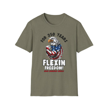 Solid American Muscle - For 250 Years Flexin Freedom! - USA Eagle 4th of July T-Shirt