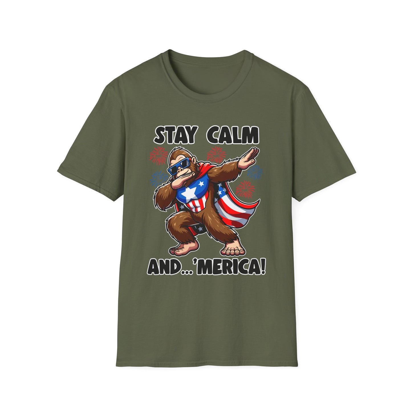 Patriot Collection - Stay Calm and 'Merica - Dabbin' Bigfoot - T-Shirt