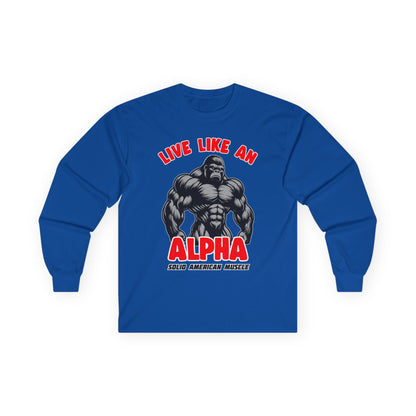 Solid American Muscle - Live Like An Alpha - Silverback Gorilla Long Sleeve T-Shirt