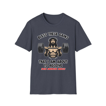 Solid American Muscle - Bless These Gains - Jesus T-Shirt