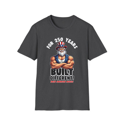 Solid American Muscle - For 250 Years Built Different! - Patriotic July 4th Uncle Sam T-Shirt