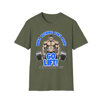 Solid American Muscle - When Nothing Goes Right Go Lift - Man Lifter - T-Shirt