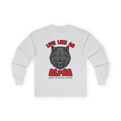 Solid American Muscle - Live Like an Alpha - Gray Wolf Long Sleeve T-Shirt