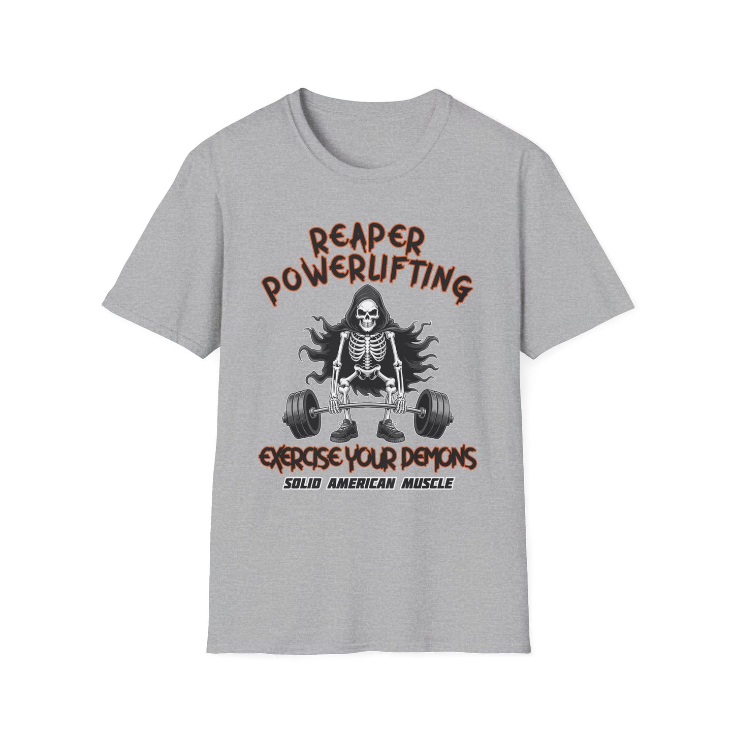 Solid American Muscle - Reaper Powerlifting - Grim Reaper Halloween Gym T-Shirt
