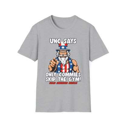 Solid American Muscle - Only Commies Skip the Gym! - Uncle Sam T-Shirt