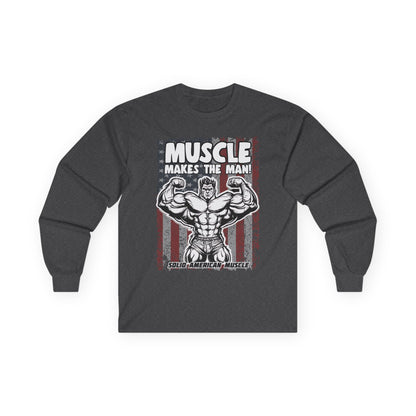 Solid American Muscle - Muscle Makes The Man - USA Flag - Long Sleeve T-Shirt