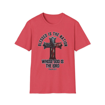 Patriot Collection - Blessed Is The Nation, Whose God Is The Lord (Psalm 33:12) - American Cross T-Shirt