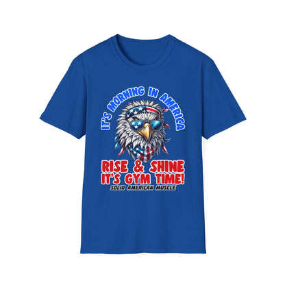 Solid American Muscle - It's Morning In America - Rise & Shine It's Gym Time! - USA Eagle T-Shirt