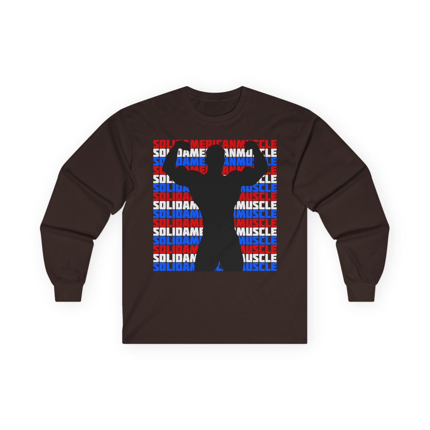Solid American Muscle - Double Front Bicep Flex Silhouette  Long Sleeve T-Shirt