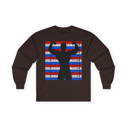 Solid American Muscle - Double Front Bicep Flex Silhouette  Long Sleeve T-Shirt