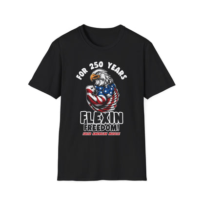 Solid American Muscle - For 250 Years Flexin Freedom! - USA Eagle 4th of July T-Shirt