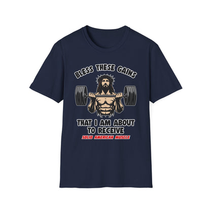 Solid American Muscle - Bless These Gains - Jesus T-Shirt