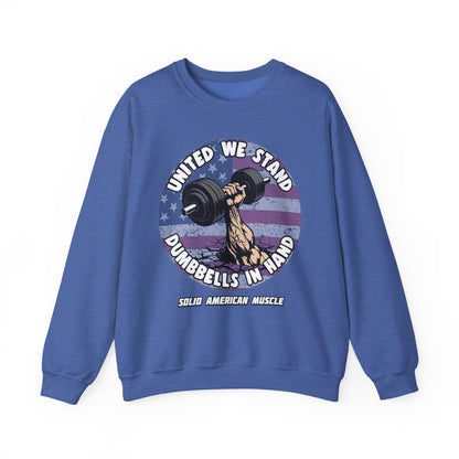 Solid American Muscle - United We Stand Dumbbells in Hand - USA Flag Sweatshirt