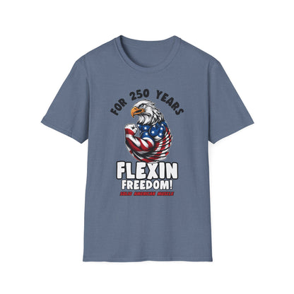 Solid American Muscle - For 250 Years Flexin Freedom! - USA Eagle 4th of July T-Shirt
