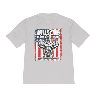 Solid American Muscle - Muscle Makes the Man - USA Flag Moisture Wicking T-Shirt
