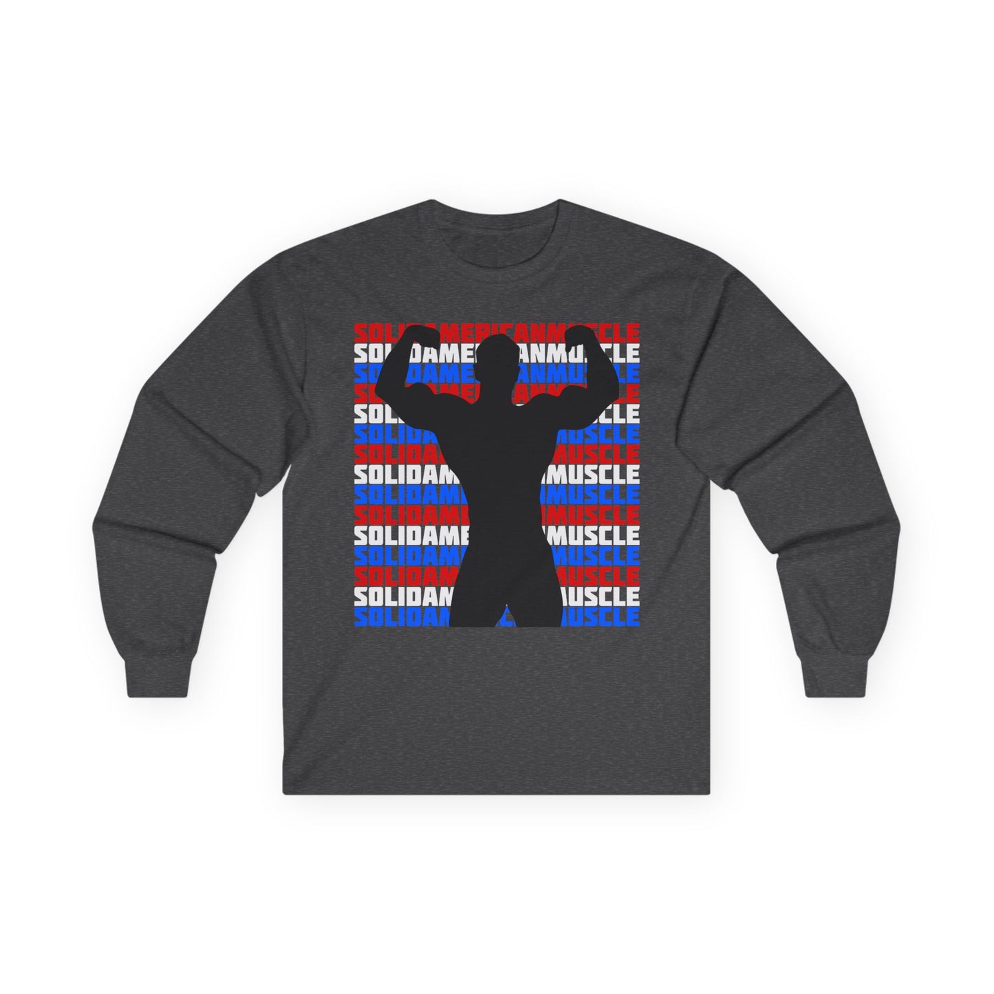Solid American Muscle - Double Front Bicep Flex Silhouette  Long Sleeve T-Shirt