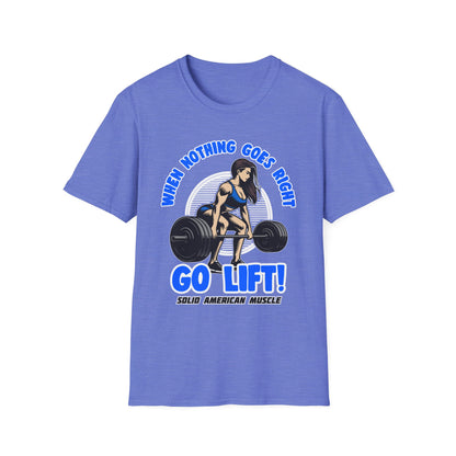 Solid American Muscle - When Nothing Goes Right Go Lift - Woman Lifter - T-Shirt