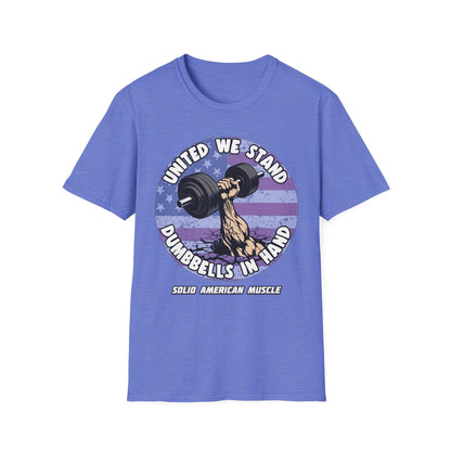 Solid American Muscle - United We Stand Dumbbells in Hand - USA Flag T-Shirt