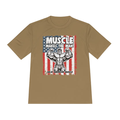 Solid American Muscle - Muscle Makes the Man - USA Flag Moisture Wicking T-Shirt