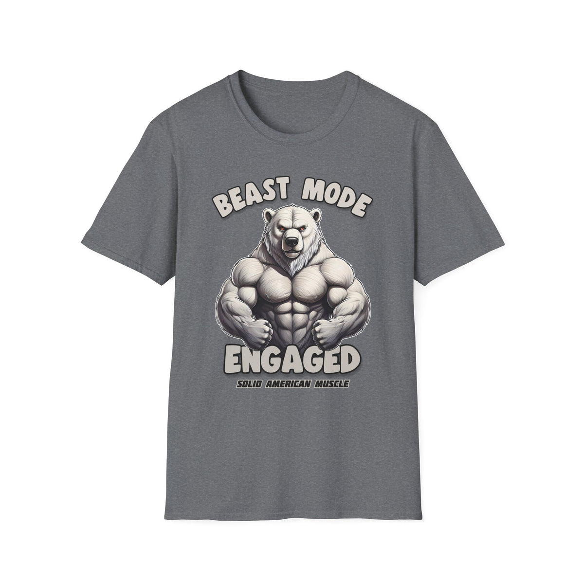 Solid American Muscle - Beast Mode Engaged - Muscular Polar Bear Gym T-Shirt
