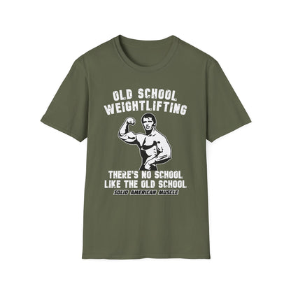 Solid American Muscle - Old School Weightlifting - There's No School Like The Old School - Vintage T-Shirt