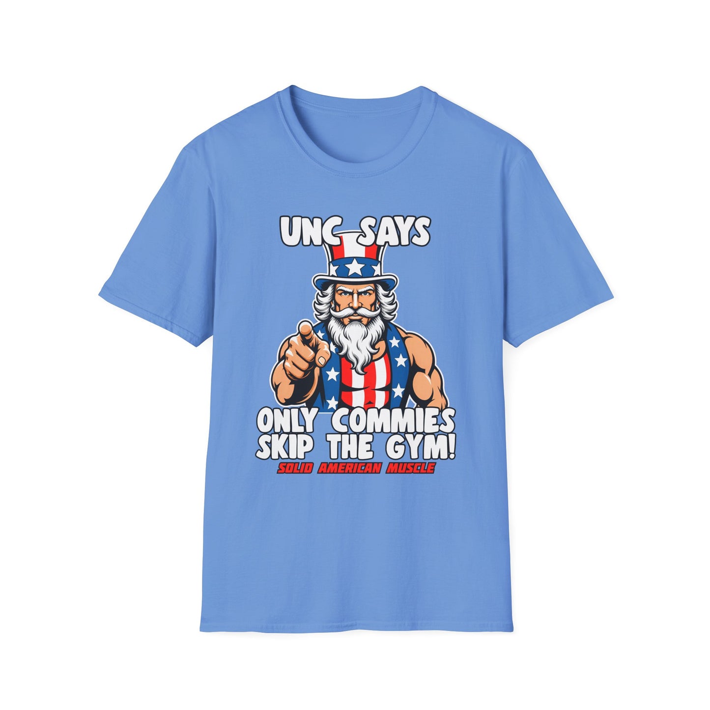 Solid American Muscle - Only Commies Skip the Gym! - Uncle Sam T-Shirt