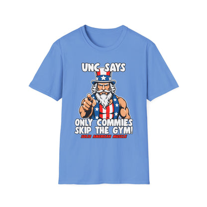 Solid American Muscle - Only Commies Skip the Gym! - Uncle Sam T-Shirt