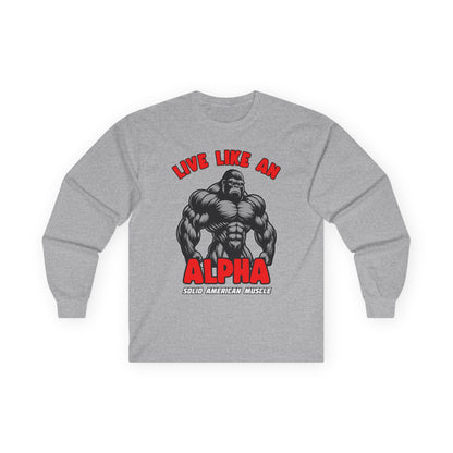 Solid American Muscle - Live Like An Alpha - Silverback Gorilla Long Sleeve T-Shirt