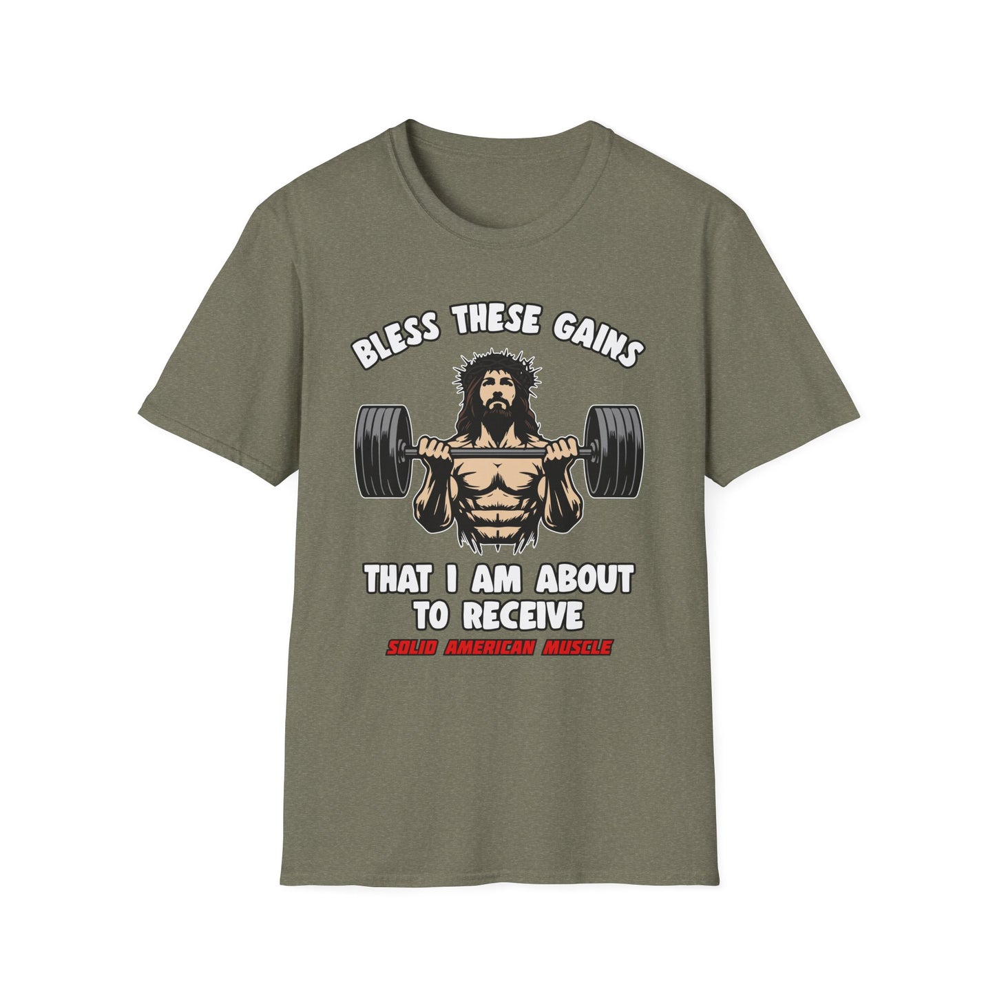 Solid American Muscle - Bless These Gains - Jesus T-Shirt