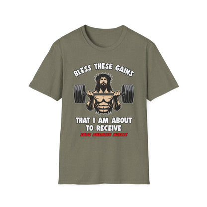 Solid American Muscle - Bless These Gains - Jesus T-Shirt