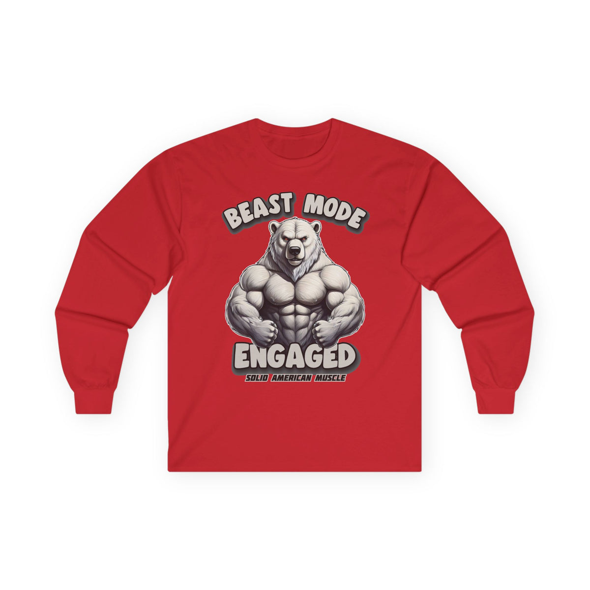 Solid American Muscle - Beast Mode Engaged - Muscular Polar Bear Long Sleeve T-Shirt