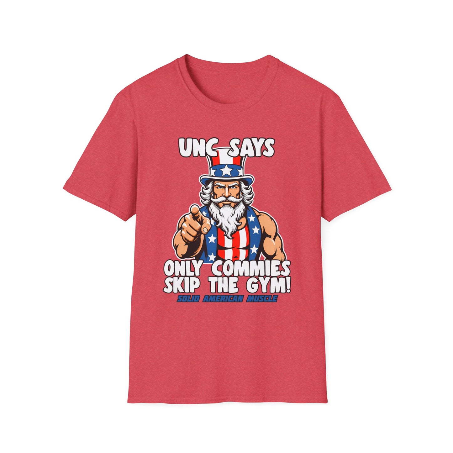 Solid American Muscle - Only Commies Skip the Gym! - Uncle Sam T-Shirt