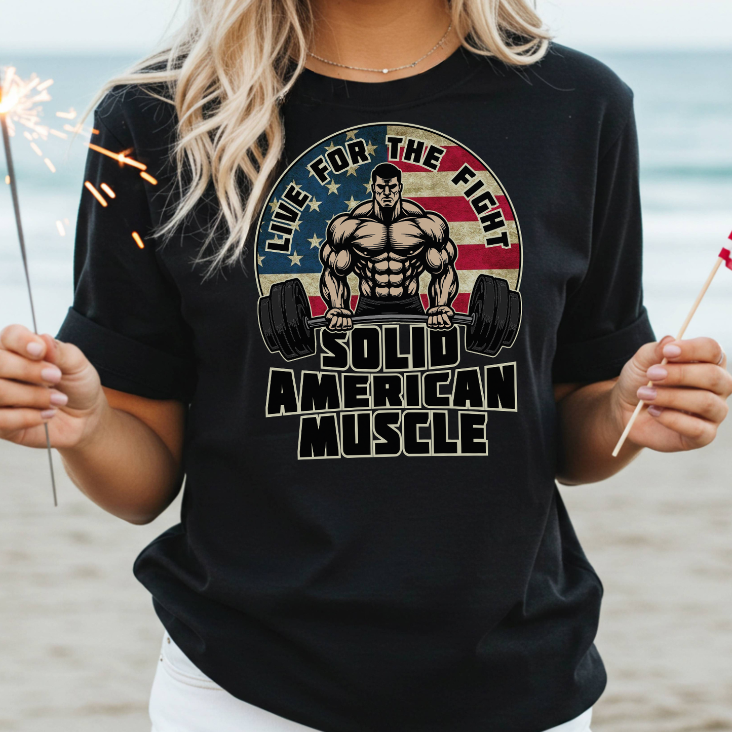 Solid American Muscle - Live for the Fight - Rustic Logo T-Shirt