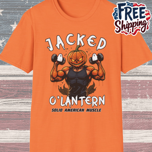 Solid American Muscle - Jacked O'Latern - Halloween Pumpkin T-Shirt