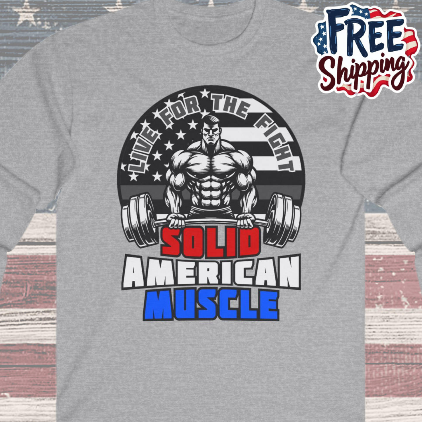 Solid American Muscle - Thin Gray Line Tribute Logo - Correctional Officer/First Responder Long Sleeve T-Shirt