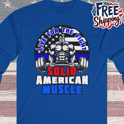 Solid American Muscle - Thin Blue Line Tribute Logo - Police Officer/First Responder Long Sleeve T-Shirt