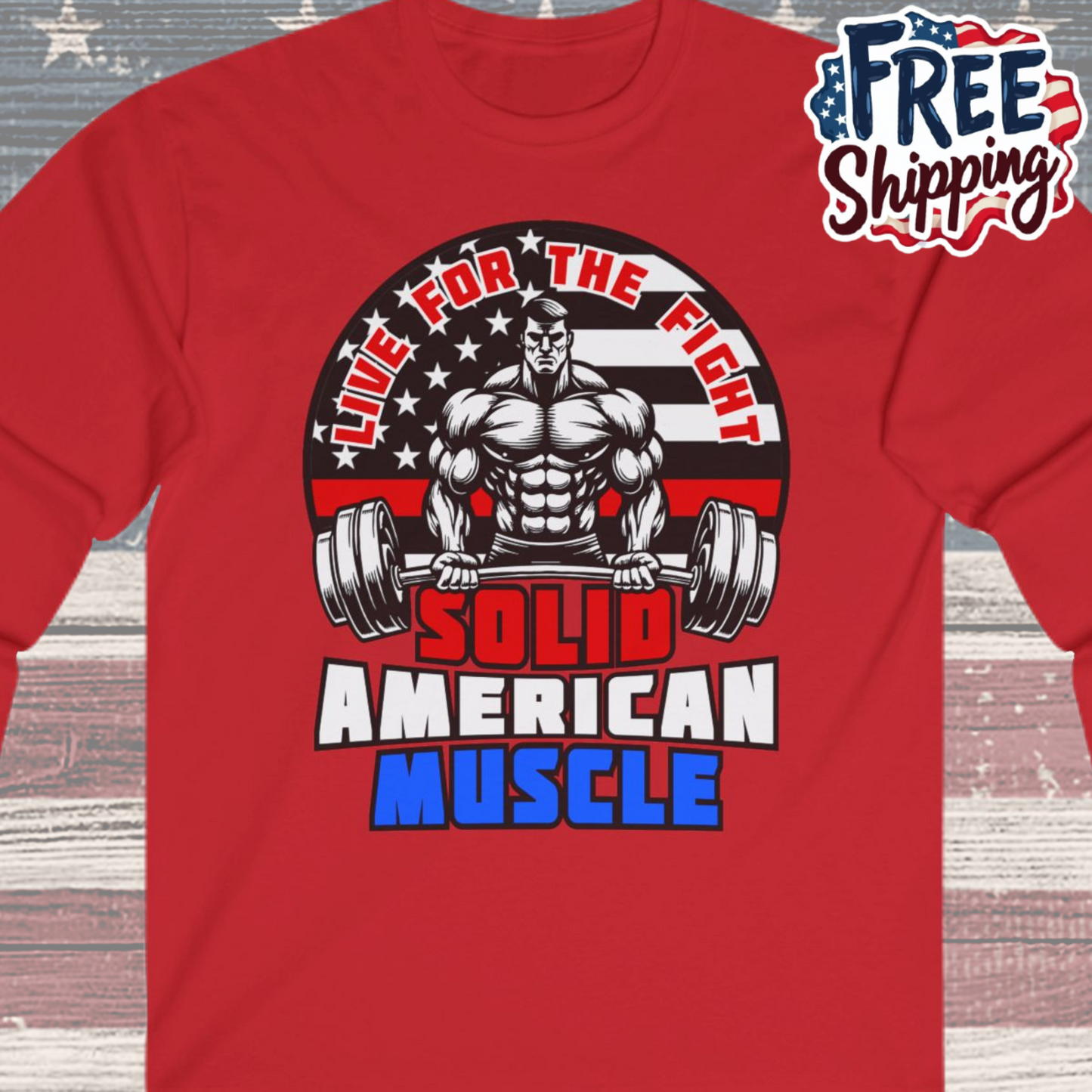 Solid American Muscle - Thin Red Line Tribute Logo - Fire Fighter/First Responder Long Sleeve T-Shirt