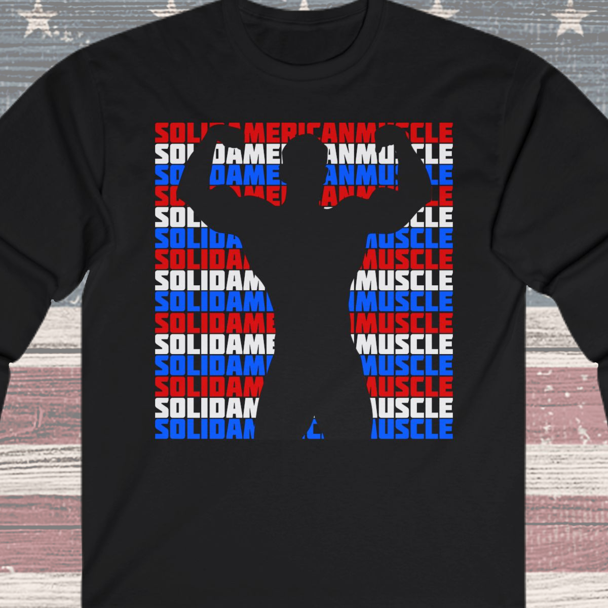 Solid American Muscle - Double Front Bicep Flex Silhouette  Long Sleeve T-Shirt