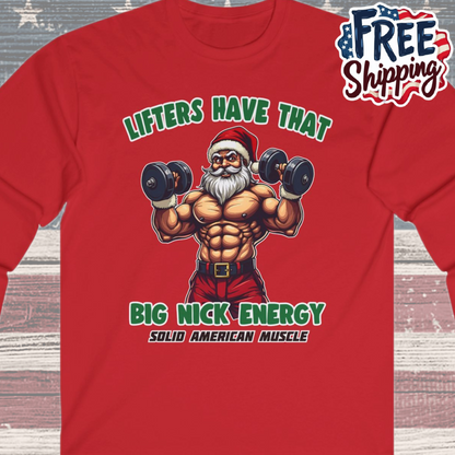 Solid American Muscle - Big Nick Energy - Ripped Santa Christmas Long Sleeve T-Shirt