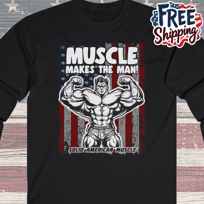 Solid American Muscle - Muscle Makes The Man - USA Flag - Long Sleeve T-Shirt